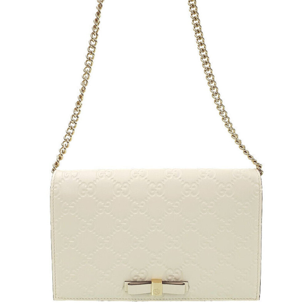Gucci Guccissima Signature Bow Wallet on Chain Bag White